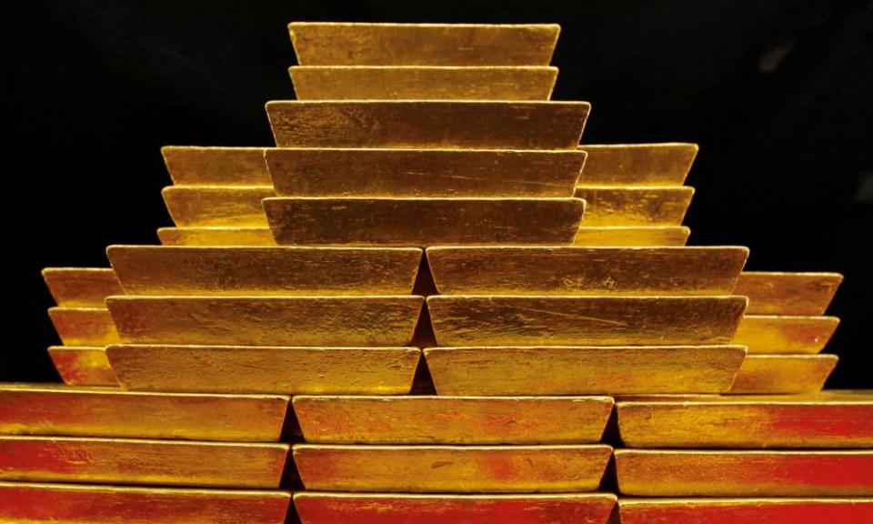 A pile of gold bars