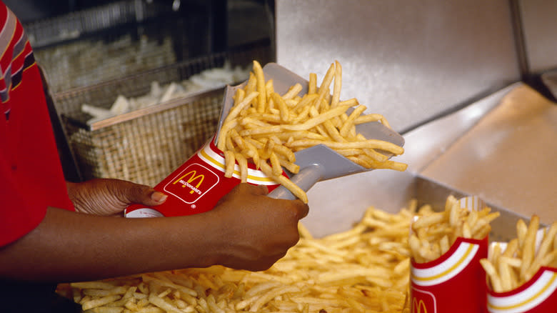 McDonald's worker making fries