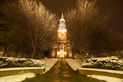 The Church as seen from Church Street on a winter night
