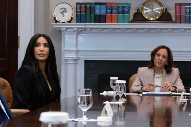 <p>Michael Reynolds/EPA/Bloomberg via Getty </p> Reality television star and businesswoman Kim Kardashian (2nd L) joins Vice President Kamala Harris, White House Office of Public Engagement Director Steve Benjamin (R) and Jason Hernandez as they participate in a roundtable discussion on criminal justice reform at the White House