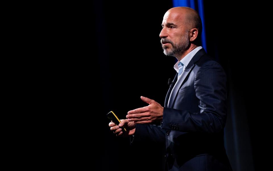 Uber chief executive Dara Khosrowshahi speaks as Uber announces new sustainability features during an event at BAFTA in Piccadilly, London - Aaron Chown/PA Wire