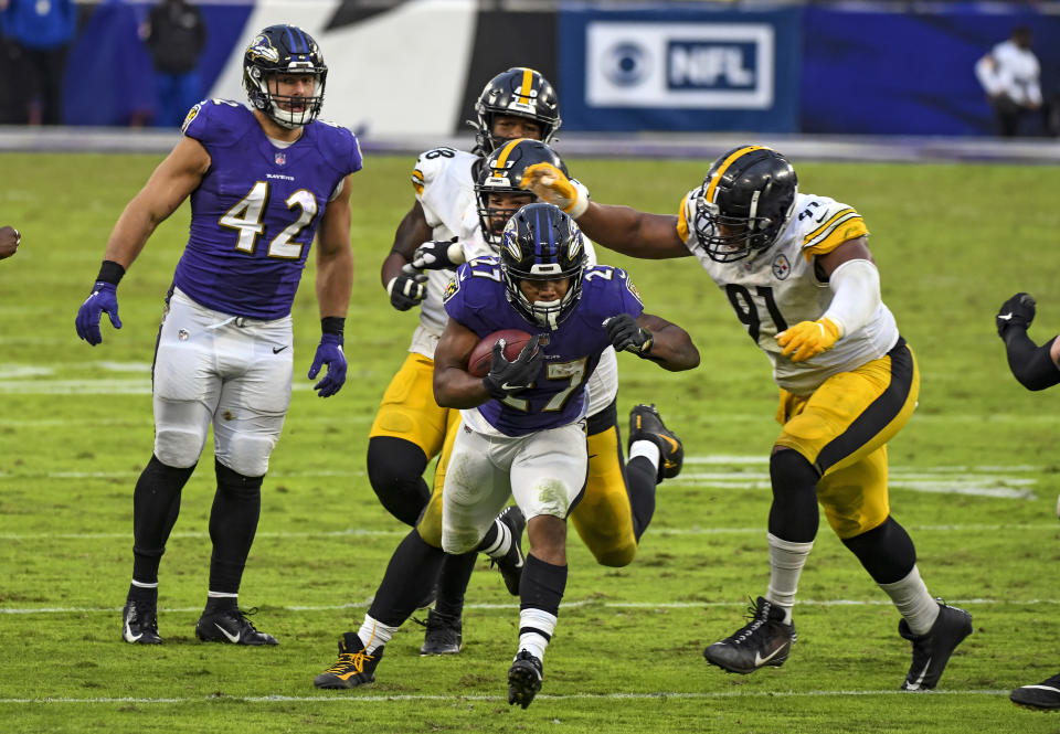 Baltimore Ravens running back J.K. Dobbins (27) 