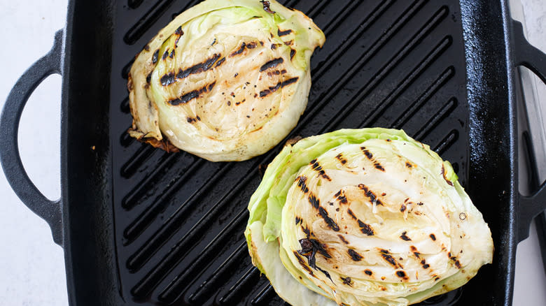 cabbage steaks on grill pan