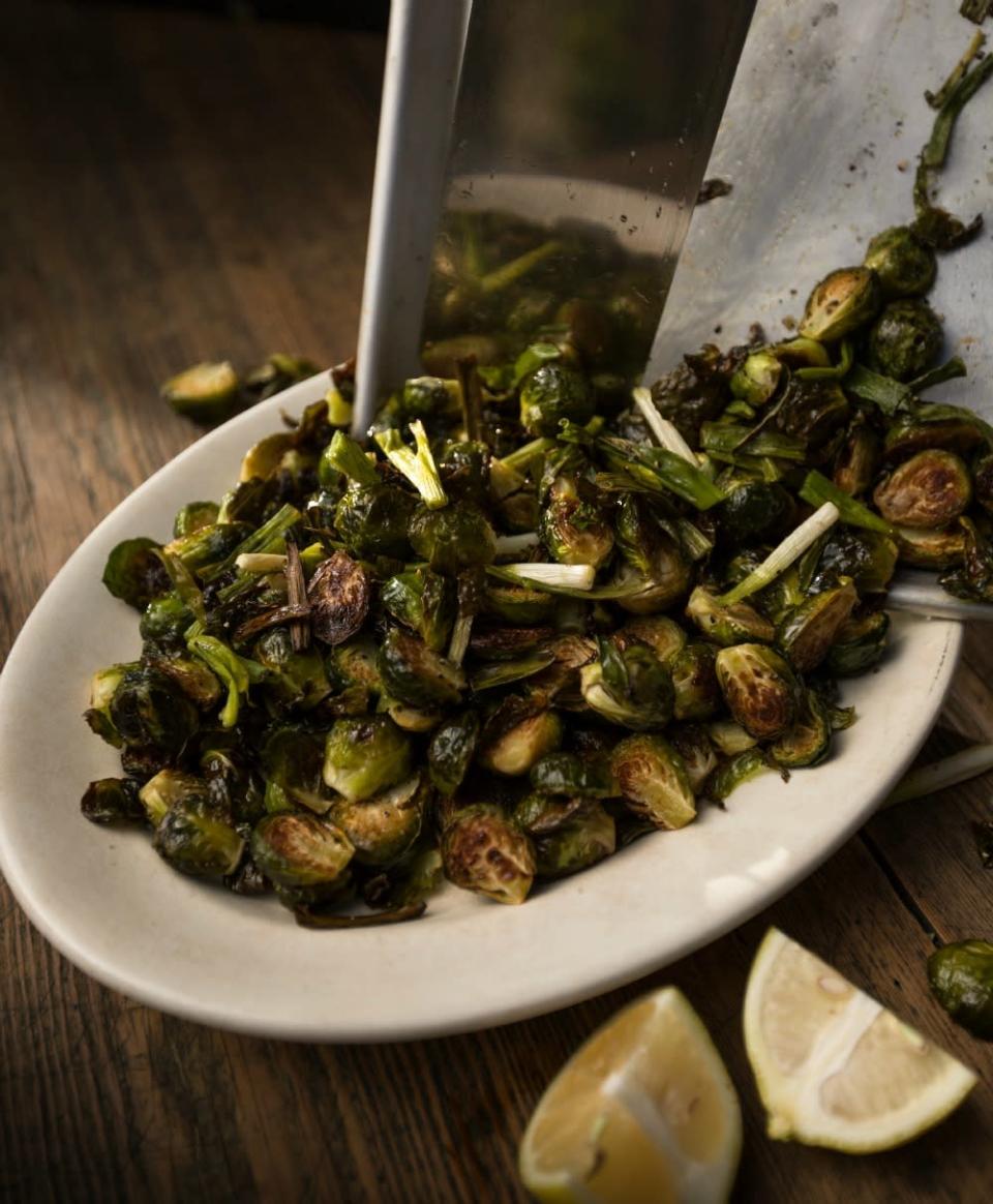 Roasted Brussels Sprouts and Scallions 