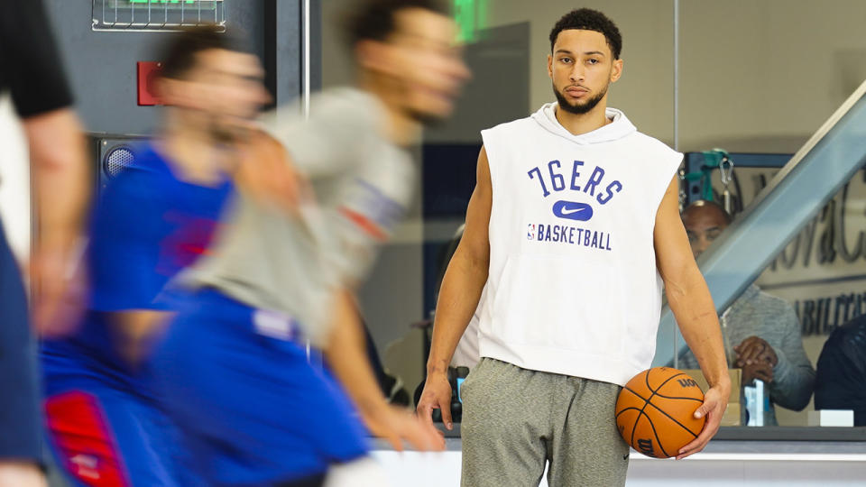 Ben Simmons, pictured here appearing to be disinterested during the practice session.