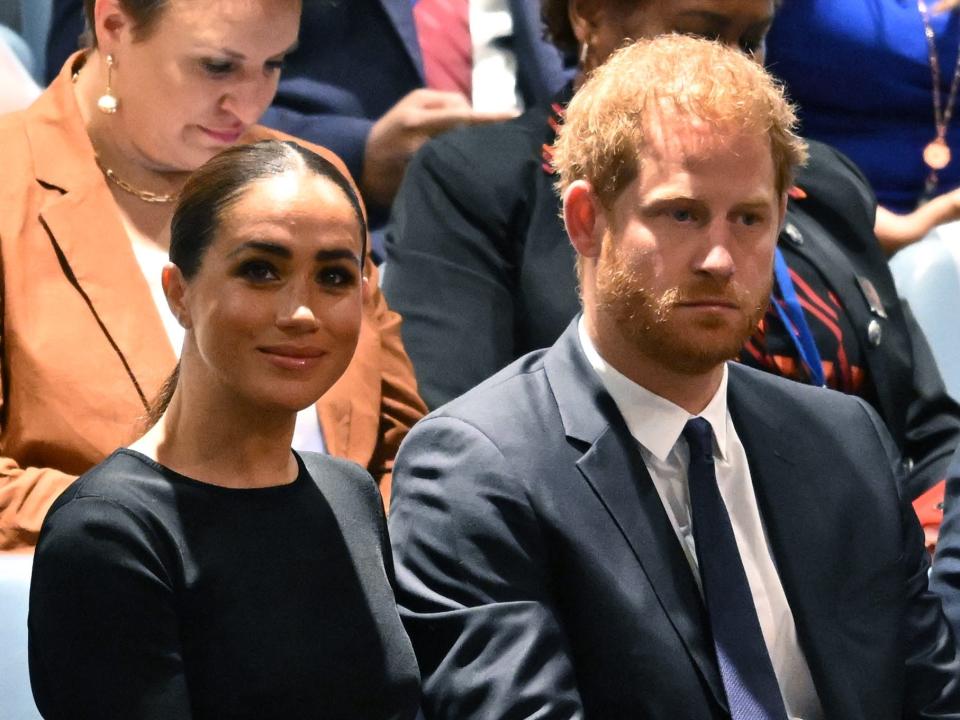 Prince Harry and Meghan Markle attend the 2020 UN Nelson Mandela Prize award ceremony at the United Nations in New York on July 18, 2022.