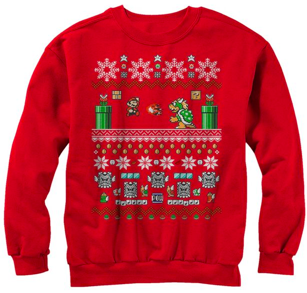 where to buy ugly christmas sweaters, Men's Nintendo Ugly Christmas Mario and Bowser Sweatshirt