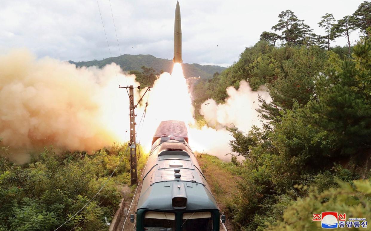 Earlier this month, North Korea tested a railway-borne missile system - KCNS/AP