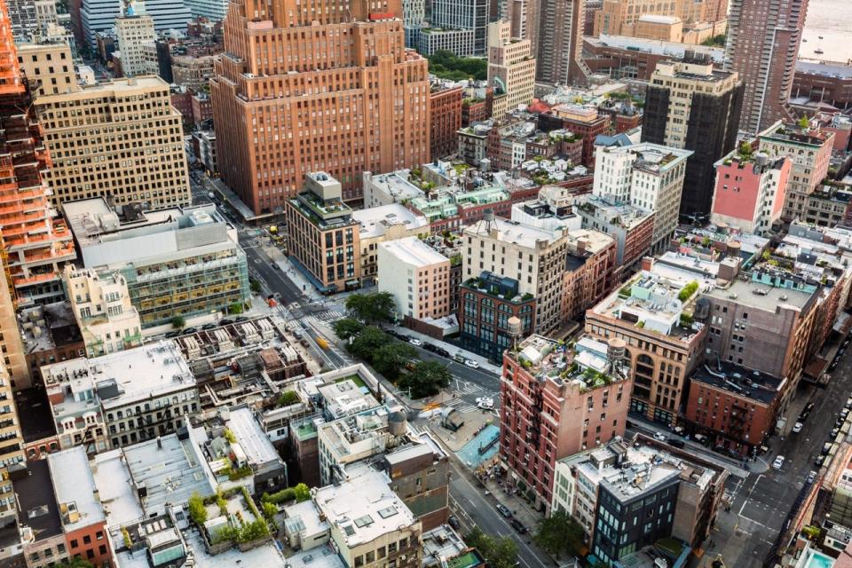 Aerial view of Tribeca neighborhood in Manhattan