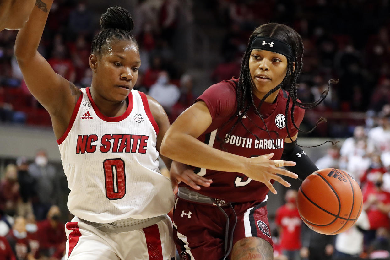 South Carolina's Destanni Henderson, North Carolina State's Diamond Johnson