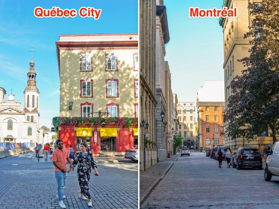 Old-world neighborhoods in Québec City (R) and Montréal (L).