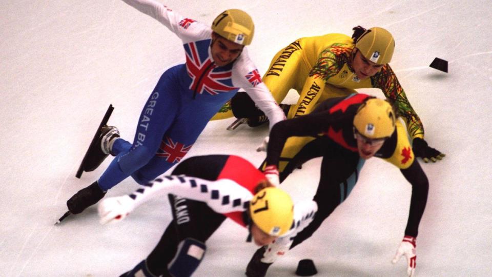 <p>Steven Bradbury (L) helped the men's 5000m speed skating relay team claim bronze in Lillehammer, Australia's very first Winter Olympics medal.</p>