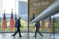 Democratic presidential candidate and former Vice President Joe Biden walks from the podium after speaking at the Constitution Center in Philadelphia, Sunday, Sept. 20, 2020, about the Supreme Court. (AP Photo/Carolyn Kaster)