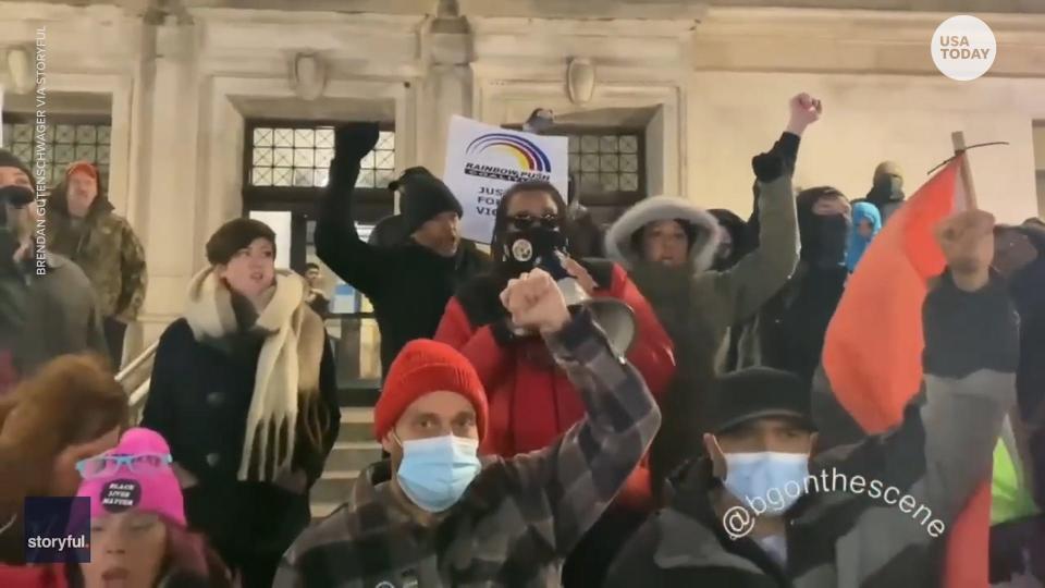 Demonstrators gather outside the Kenosha County Courthouse in Wisconsin, while jurors deliberated in the trial of Kyle Rittenhouse.