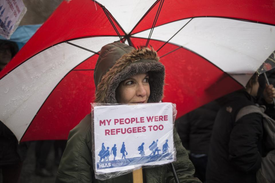 HIAS, a Jewish nonprofit that advocates for refugees, held a rally against President Donald Trump's immigration ban at Battery Park on Feb. 12, 2017, in New York City. (Photo: Alex Wroblewski via Getty Images)