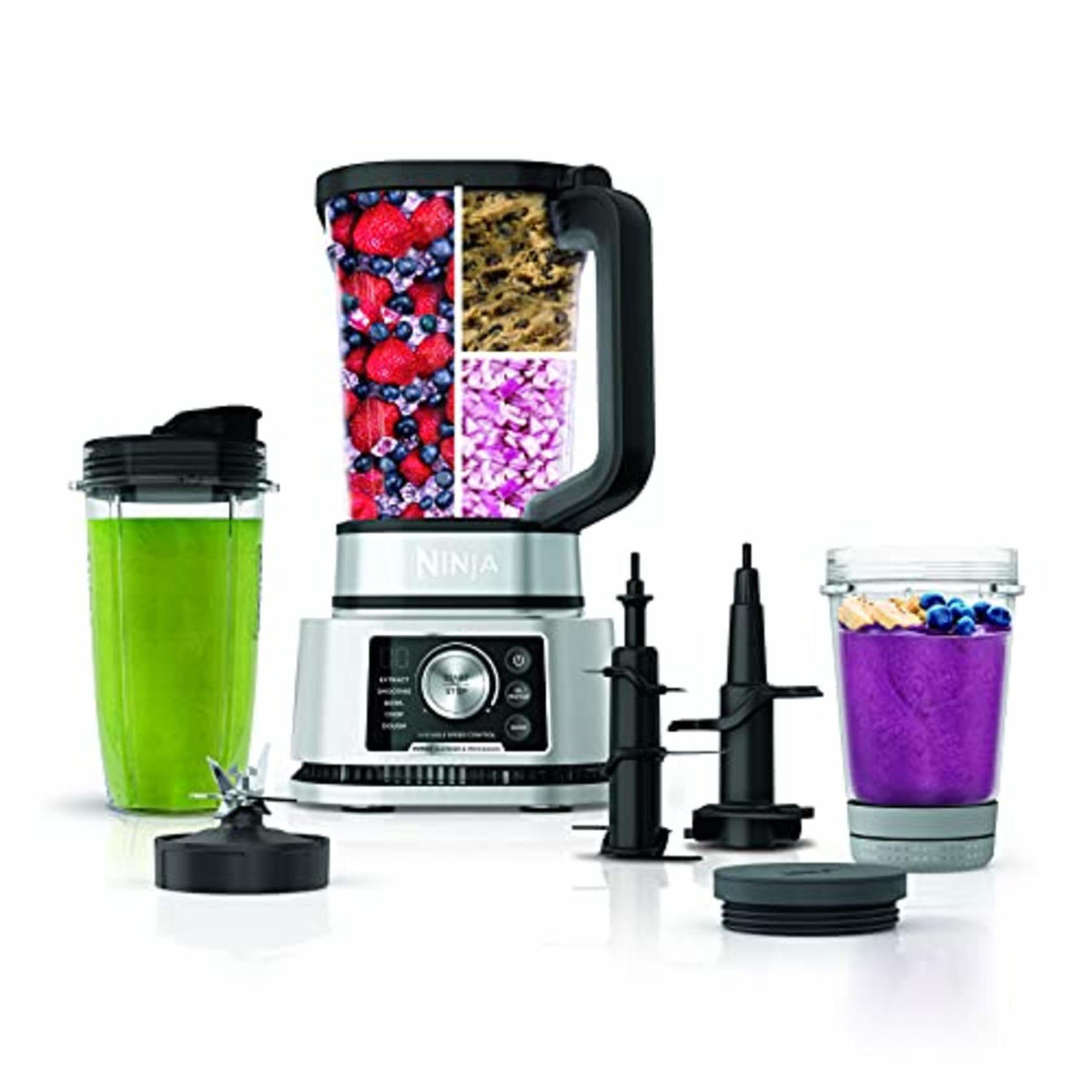 Ninja SS351 Foodi Power Blender & Processor System 1400 WP Smoothie Bowl Maker & Nutrient Extractor* 6 Functions for Bowls, Spreads, Dough & More, smartTORQUE, 72-oz.** Pitcher & To-Go Cups, Silver (AMAZON)