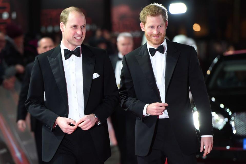london, england december 12 l r prince william, duke of cambridge and prince harry attend the european premiere of star wars the last jedi at royal albert hall on december 12, 2017 in london, england photo by eddie mulholland wpa poolgetty images