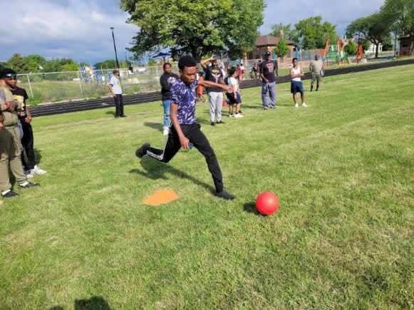 Kickball is just one of the many activities Camp Rise participants engage in during the summer, as shown during the 2022 camp.