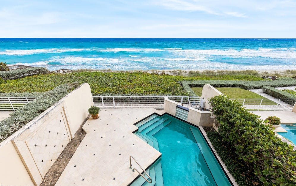 Listed for sale at $21 million, Ike and Laura Perlmutter's townhouse in Palm Beach's Residences at Sloans Curve has a private oceanfront pool.