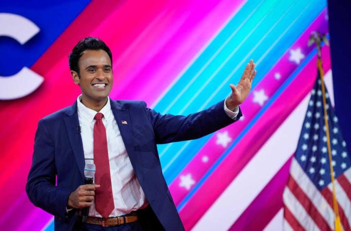Mar 3, 2023; National Harbor, MD, USA;  Vivek Ramaswamy during the Conservative Political Action Conference, CPAC 2023, at the Gaylord National Resort &amp; Convention Center on March 3, 2023.