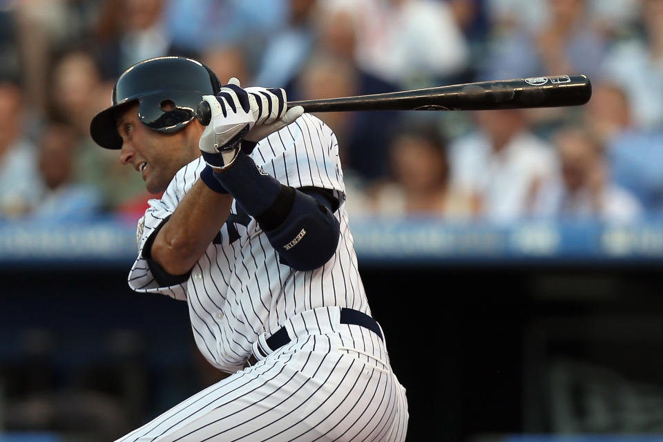 KANSAS CITY, MO - JULY 10: American League All-Star Derek Jeter #2 of the New York Yankees at bat in the first inning during the 83rd MLB All-Star Game at Kauffman Stadium on July 10, 2012 in Kansas City, Missouri. (Photo by Jonathan Daniel/Getty Images)