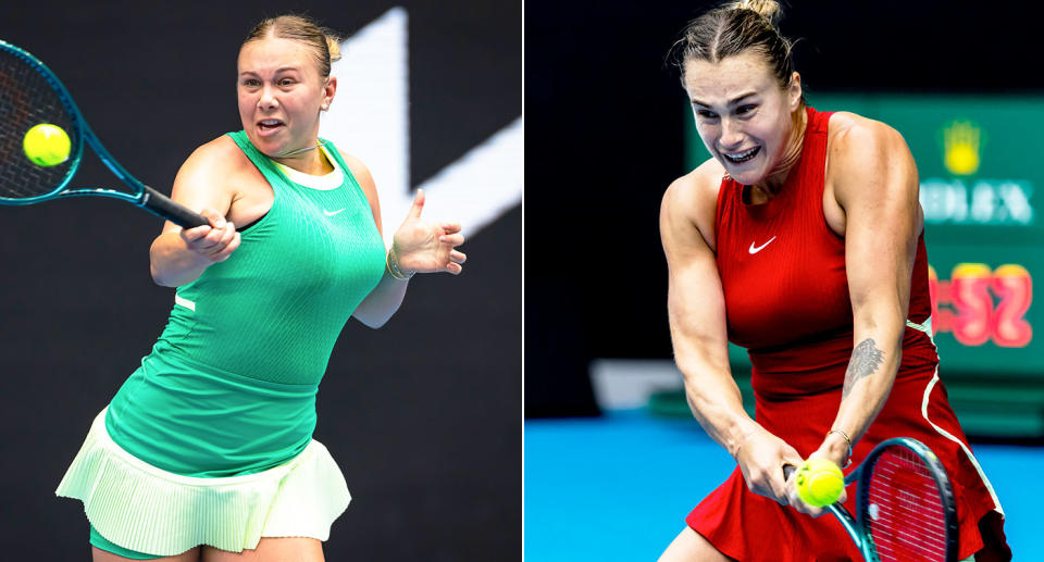 Amanda Anisimova and Aryna Sabalenka will clash in the fourth round at the Australian Open. Pic: Getty