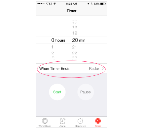 iPhone timer screen