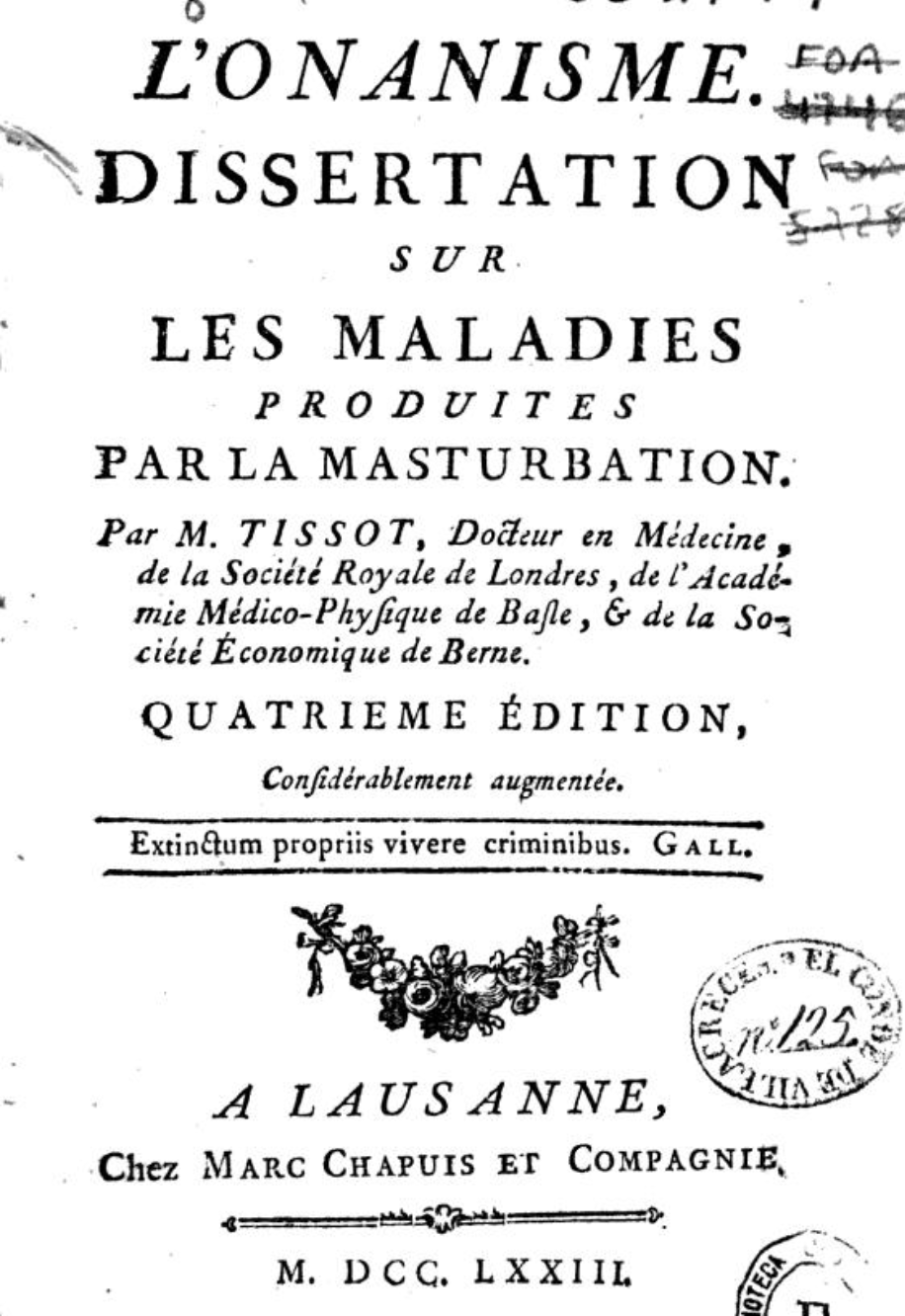 El libro de Tissot: ‘El onanismo, enfermedades causadas por la masturbación’ (Foto: Wikimedia Commons)