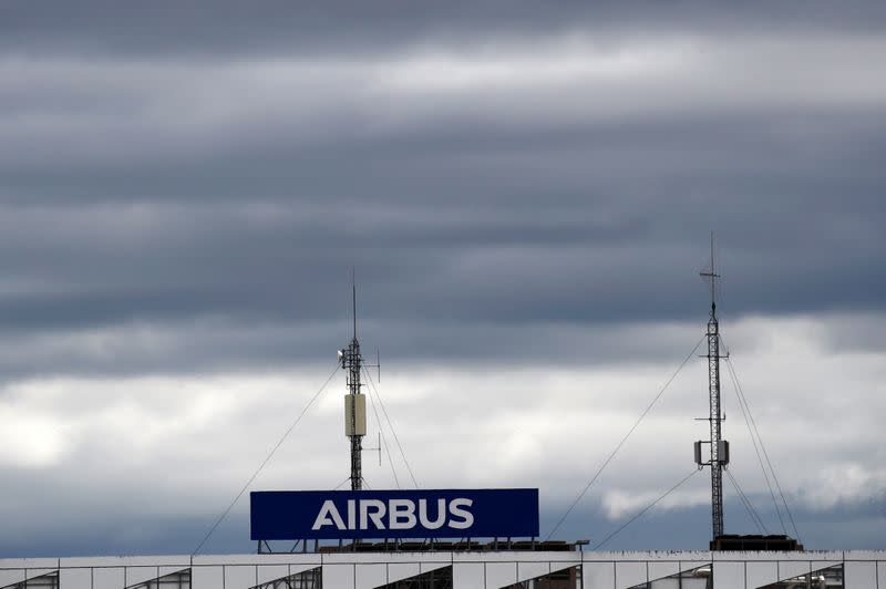 Airbus logo at the Airbus Defence and Space facility in Elancourt