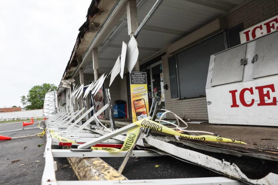 Ganesha Food Mart on North Chester Street sustained damage after severe storms tore through Gastonia late Wednesday afternoon. The storms caused property damage and power outages in various areas around the city.