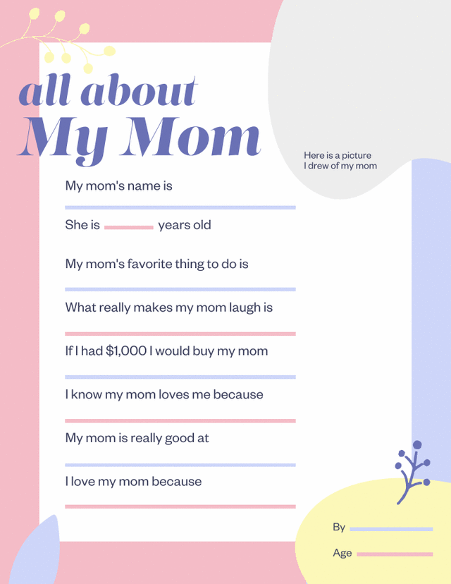 Free printable for Mother's Day: An 'All About Mom' questionnaire she'll  adore