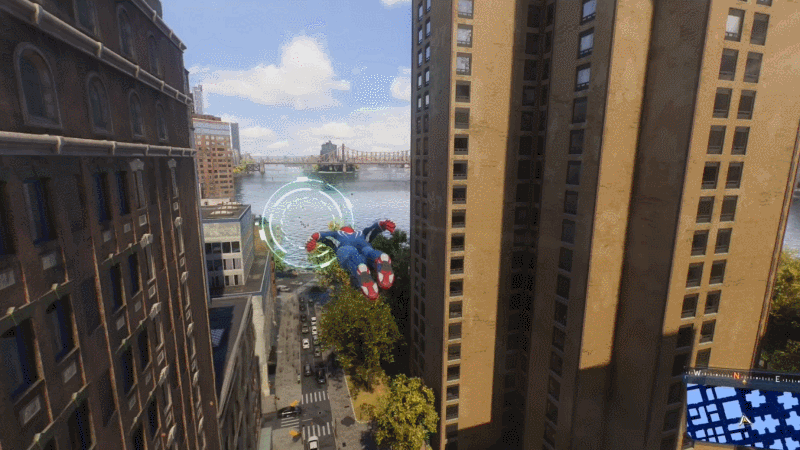 Spider-Man rides a jetstream. 