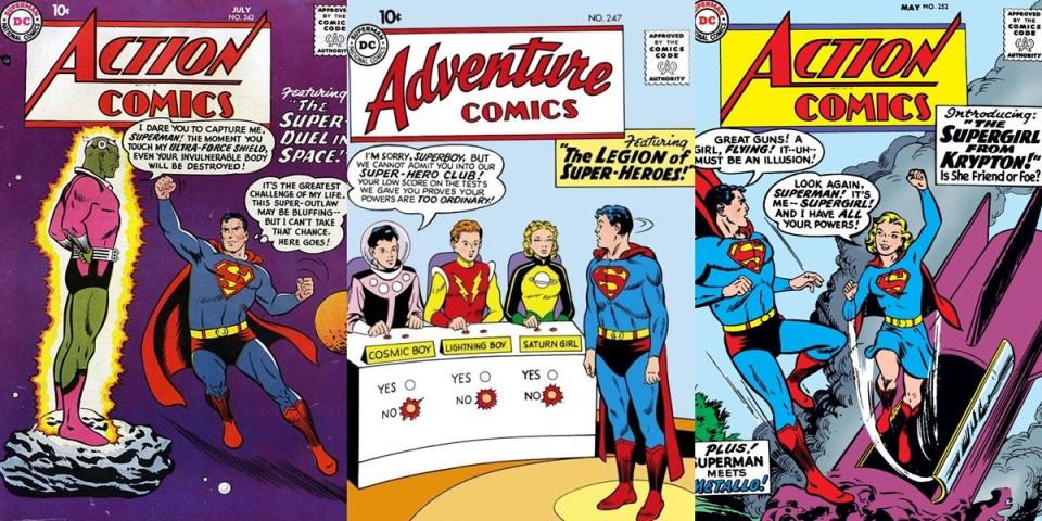 Several Silver Age Superman covers by artist Al Plastino. 
