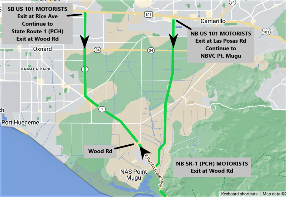 The California Department of Transportation recommends taking Rice Avenue or Los Posas Road to the Point Mugu Air Show this weekend.