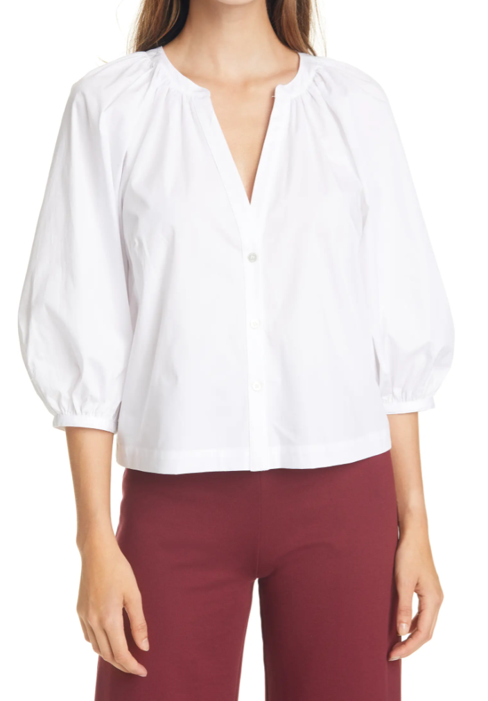 STAUD Dill Stretch Cotton Button-Up Blouse