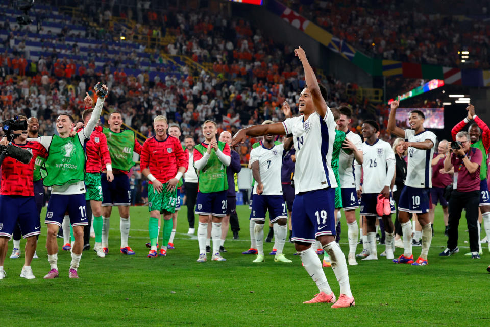 英格蘭晉級2024年歐洲足球錦標賽決賽，將於台灣時間7月15日凌晨3時與西班牙一決高下。（Photo by Rico Brouwer/Soccrates/Getty Images）
