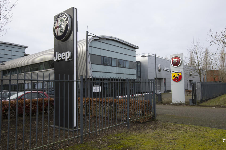 Exterior view of the building housing the Stellantis headquarters in Lijnden, near Amsterdam, Netherlands, Monday, Jan. 18, 2021. Stellantis, the car company combining PSA Peugeot and Fiat Chrysler, was launched Monday on the Milan and Paris stock exchanges, giving life to the fourth-largest car company in the world. (AP Photo/Peter Dejong)