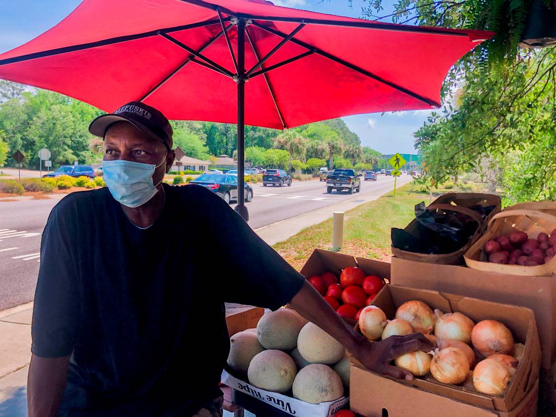 Wesley Campbell sits outside the new location for his family-owned business Carolina Seafood & Produce on U.S. 278 just before Old Wild Horse Road as seen on Tuesday, May 4, 2021, on Hilton Head Island.