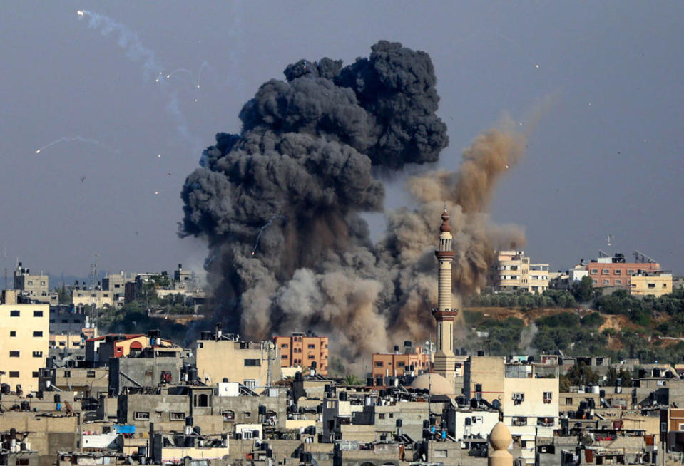 Gaza City being bombed