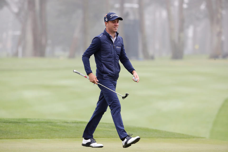 Justin Thomas walks on the course.