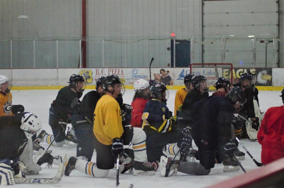 The Gaylord High School hockey team uses the ice rink at the Otsego County Sportsplex.