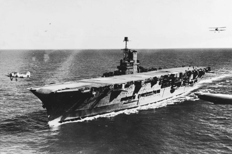 British Royal Navy aircraft carrier HMS Ark Royal with Swordfish