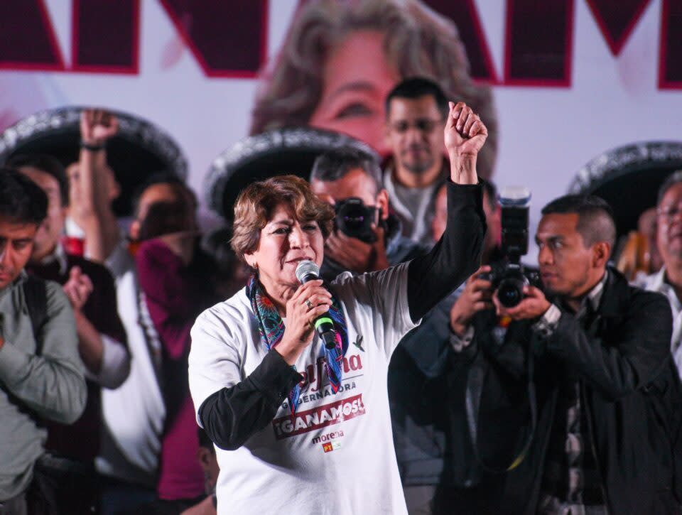 Delfina Gómez anunciando su triunfo en el Estado de México/Especial.