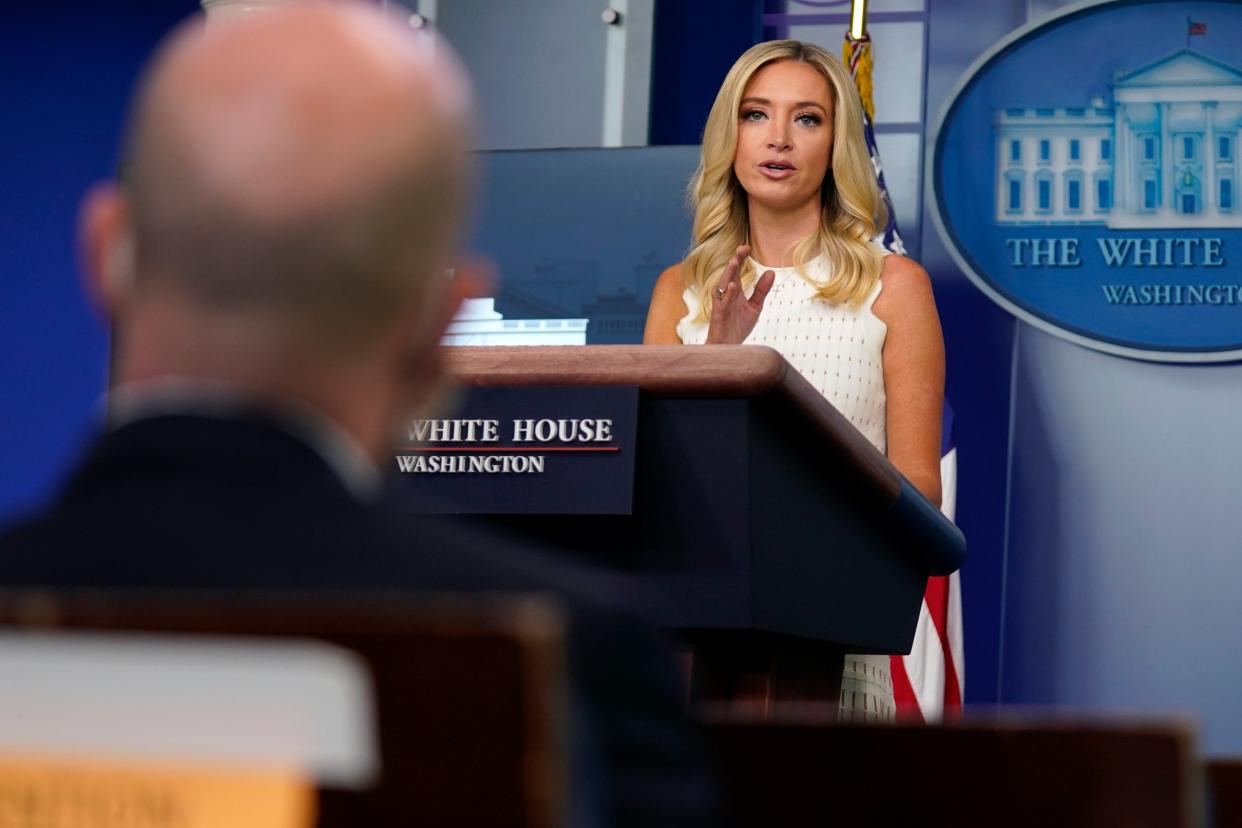 Kayleigh McEnany answers press questions after a Supreme Court ruling on Donald Trump's tax returns: AP