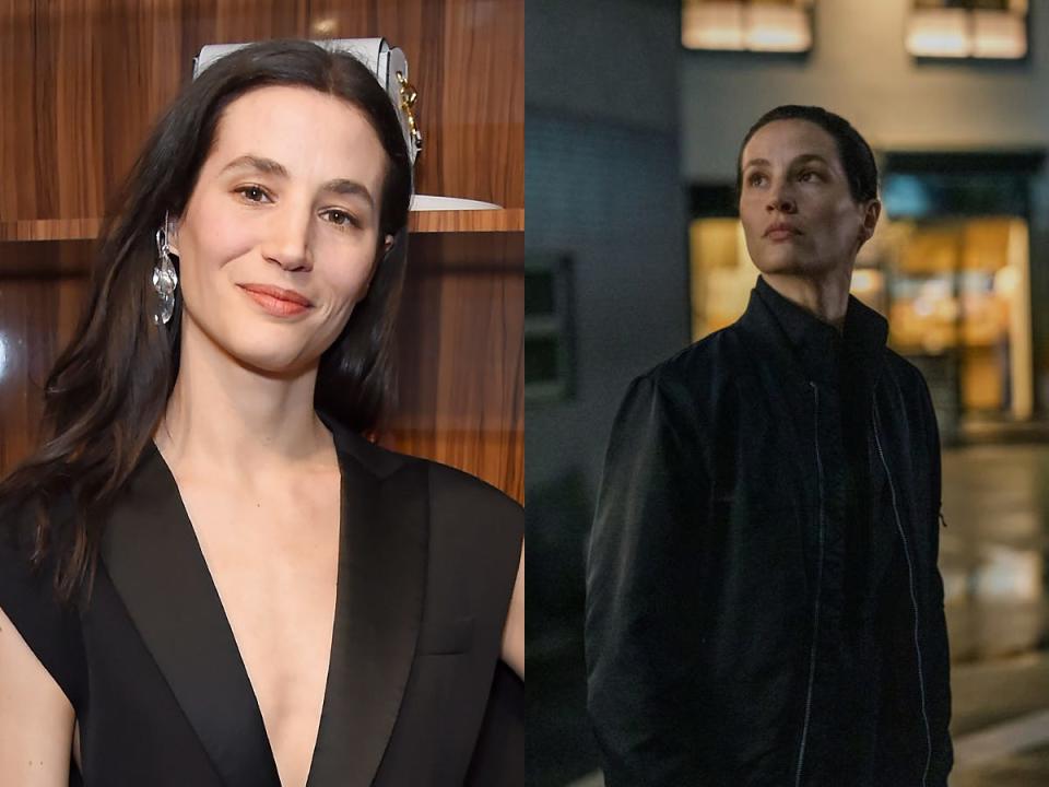 Elisa Lasowski at the opening of the JW Anderson Soho Flagship store in London, England, and as Duvall in "Monarch: Legacy of Monsters."