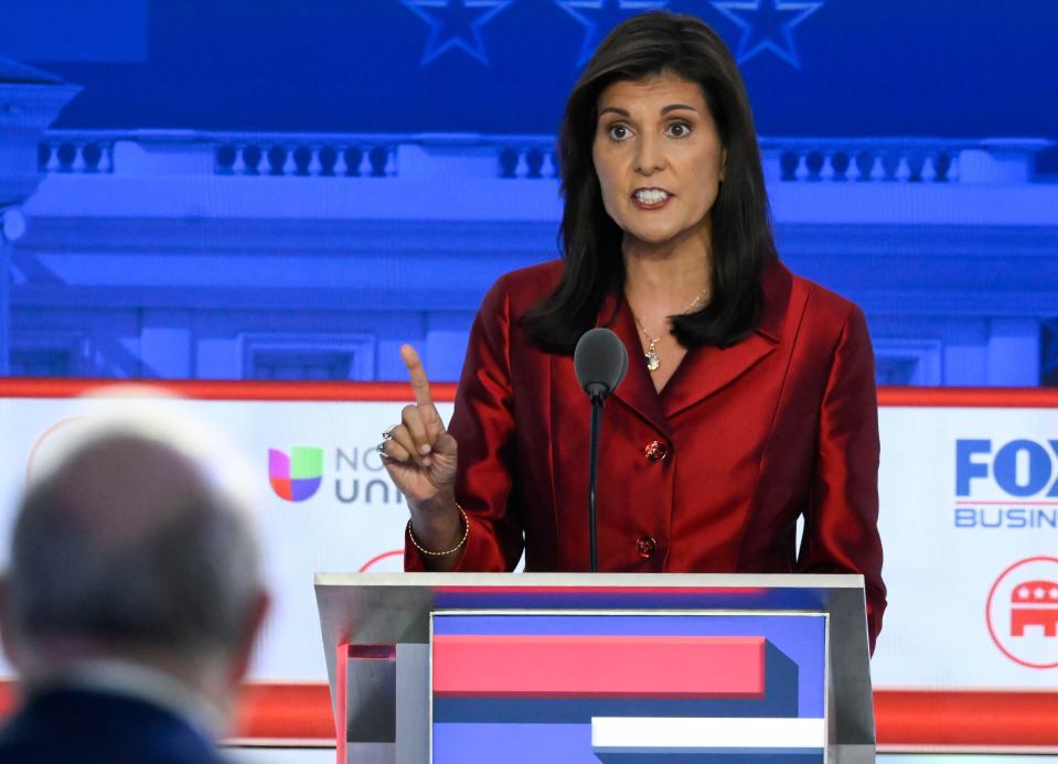 Former South Carolina governor Nikki Haley during the FOX Business Republican primary candidates debate at Simi Valley, Calif. on Sep 27, 2023.