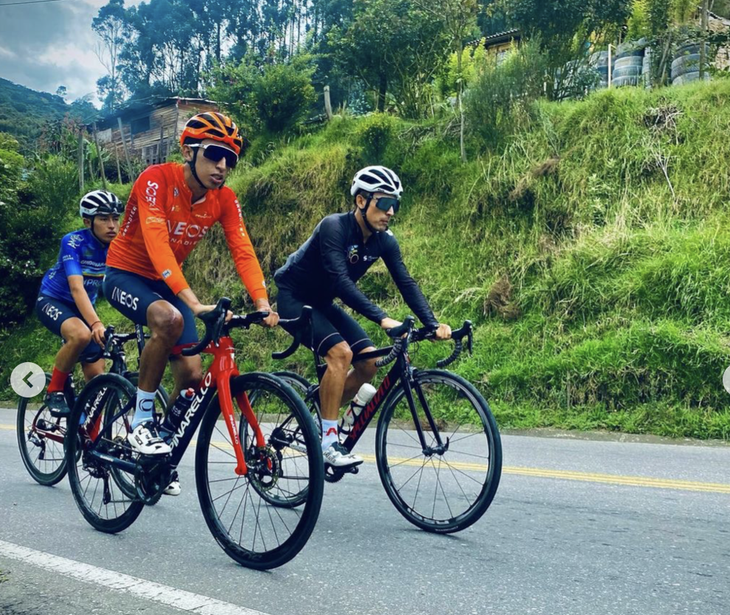 <span class="article__caption">Egan Bernal returned to training on the open roads in Colombia earlier this season. (Photo: Instagram)</span>