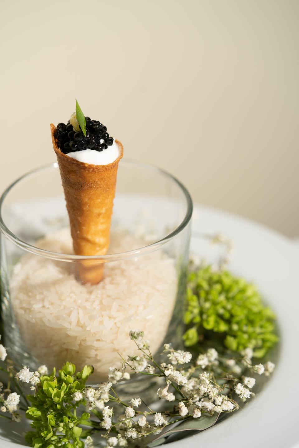 The caviar cone is one of three caviar presentations at Oak Park.