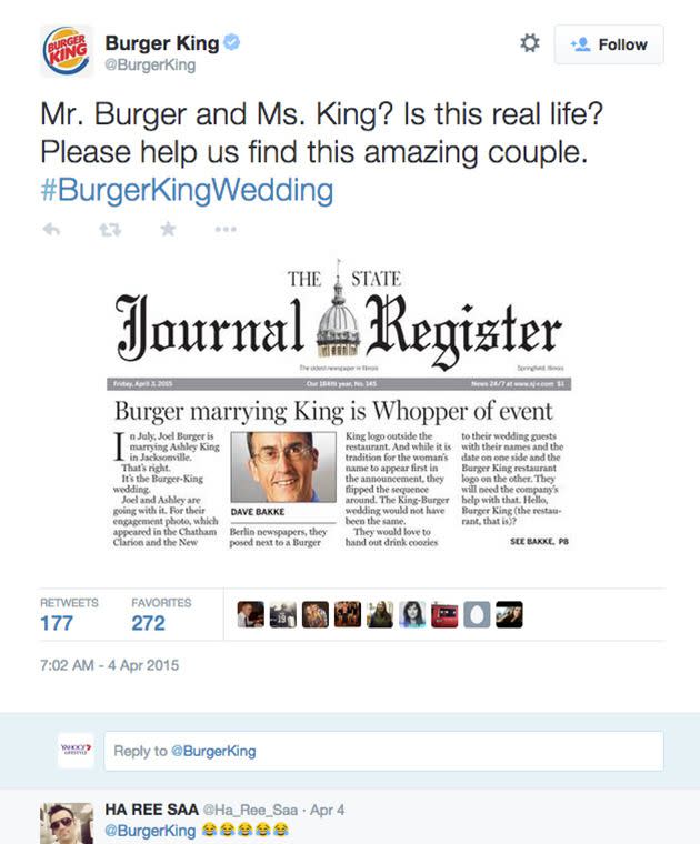 The tweet from Burger Kink trying to locate the couple. Photo: Twitter.