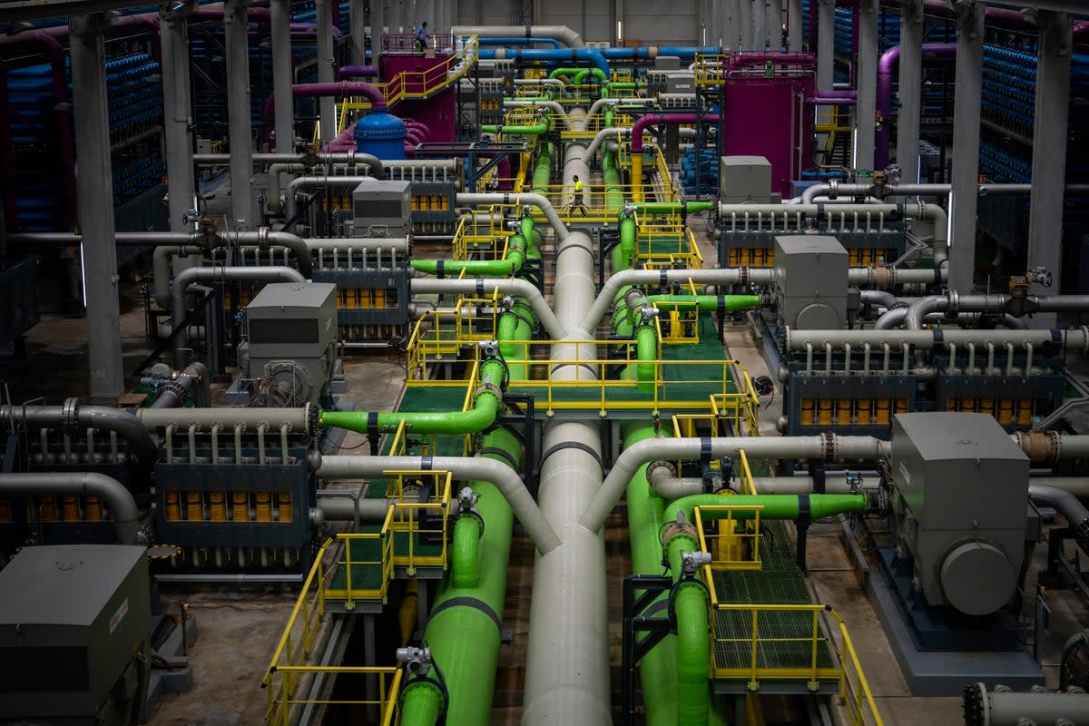 A pipeline that transports seawater to filters at Europe’s largest desalination plant for drinking water in Spain (The Associated Press)